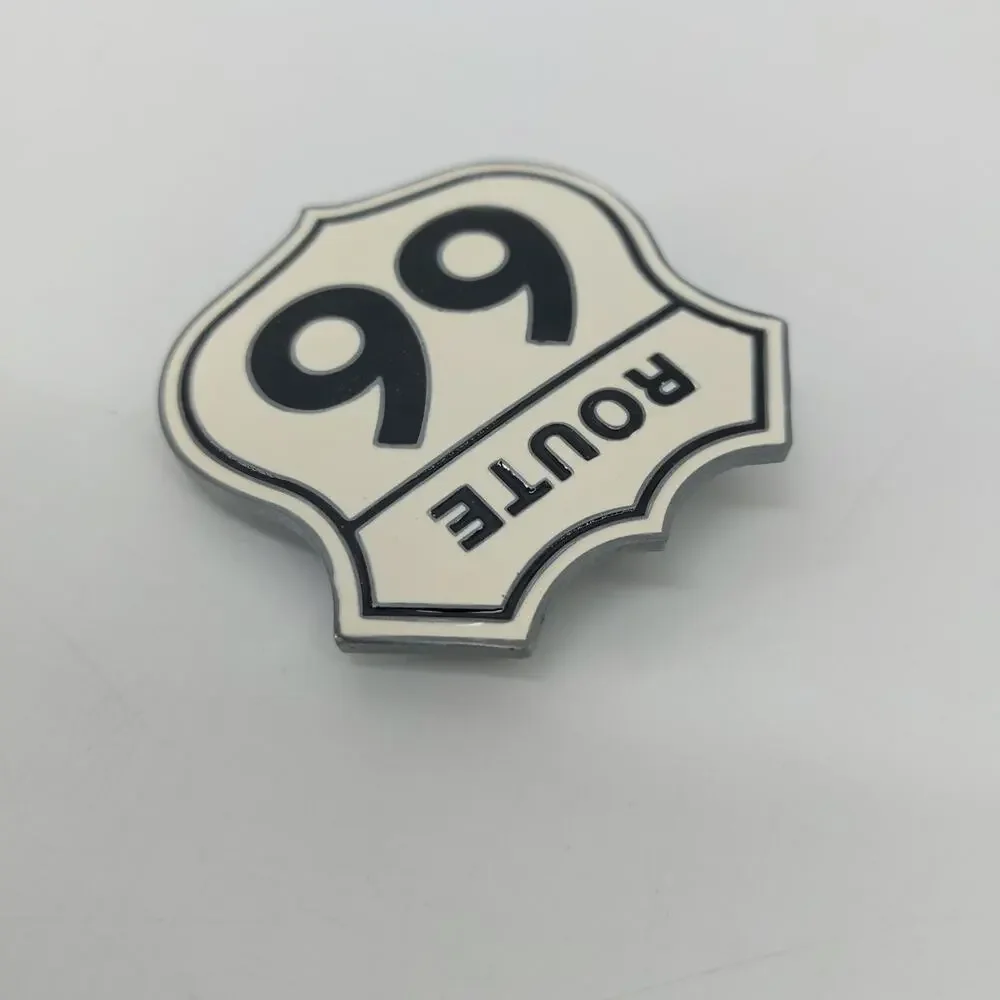 Route 66 Highway Metal Belt Buckle Road Trip Enamel White